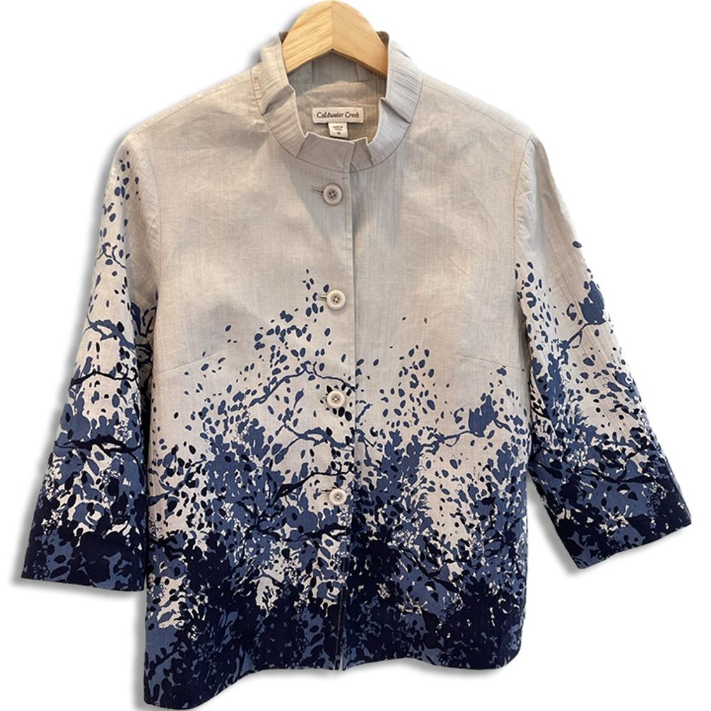 Coldwater Creek Linen Jacket in tan and blue | Size 12